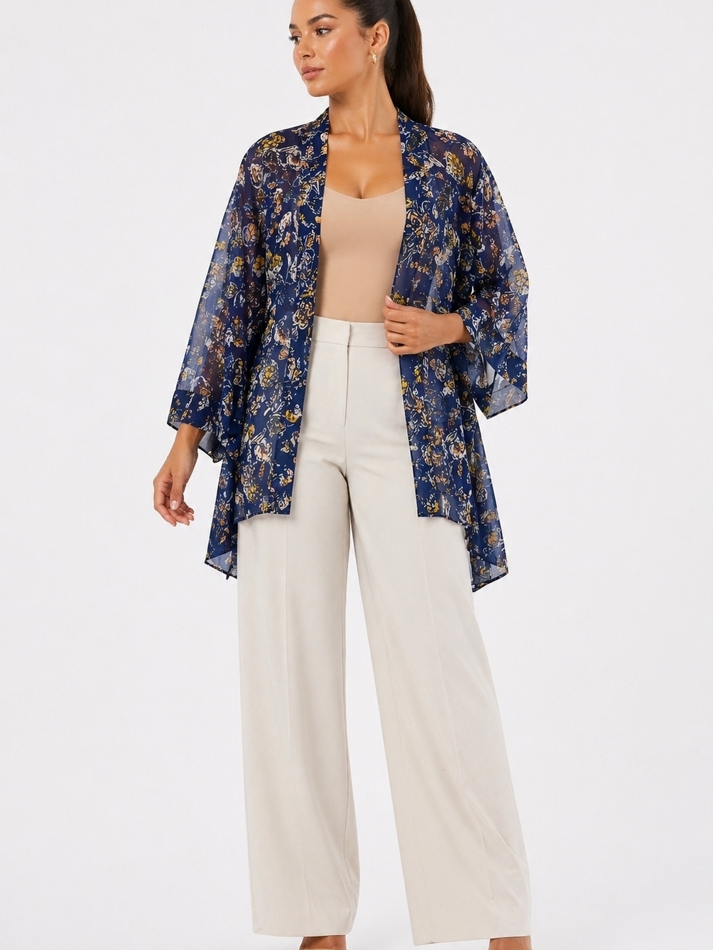 Sonoma Floral Sheer Kimono Cardigan One Size Blue Lightweight Cover Up.